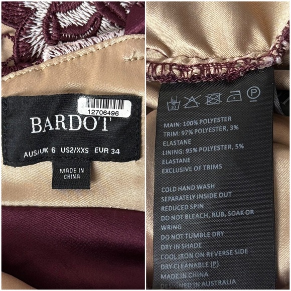 BARDOT Floral Guipure Crochet Lace Sleeveless V-Neck Empire Waist Sheath Dress 2 - Picture 10 of 11